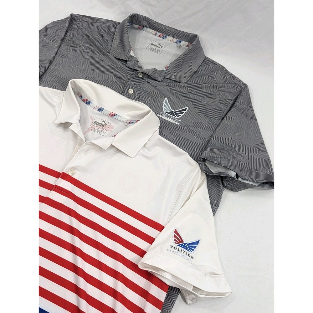 2) Two Puma Shirt Men's L Polo Volition‎  America Performance Red, White & Blue